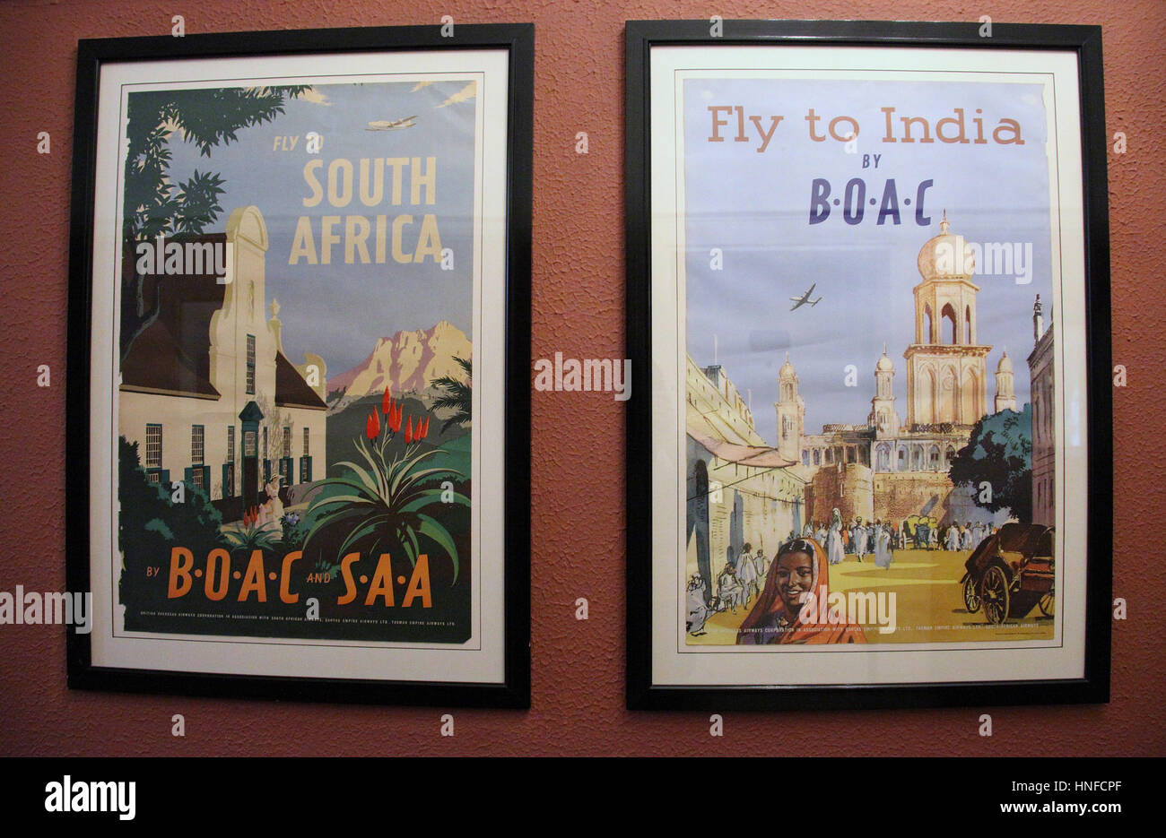 BOAC travel posters on the wall of the Victoria Falls Hotel Stock Photo