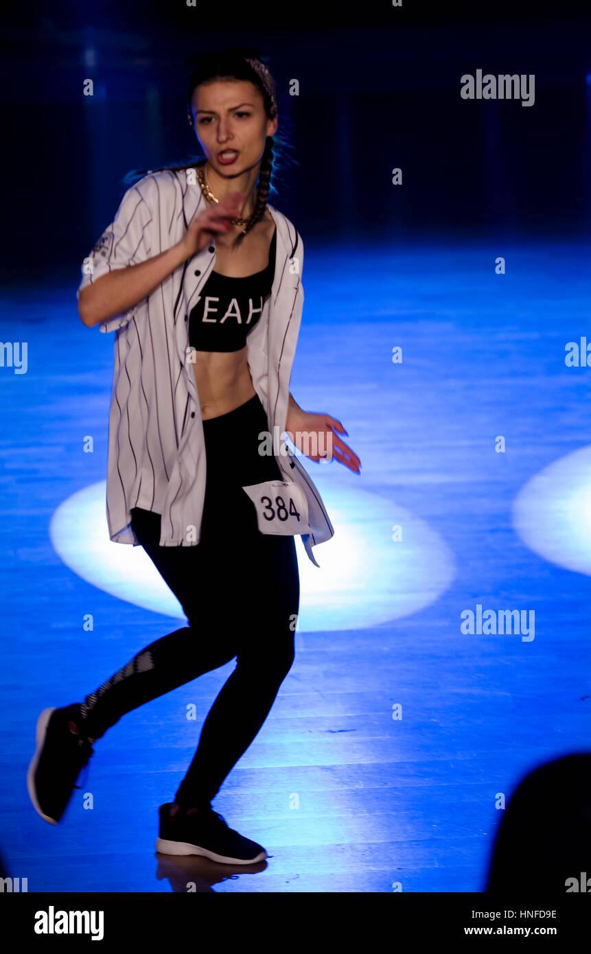 Female hiphop dancer on dance contest Stock Photo Alamy