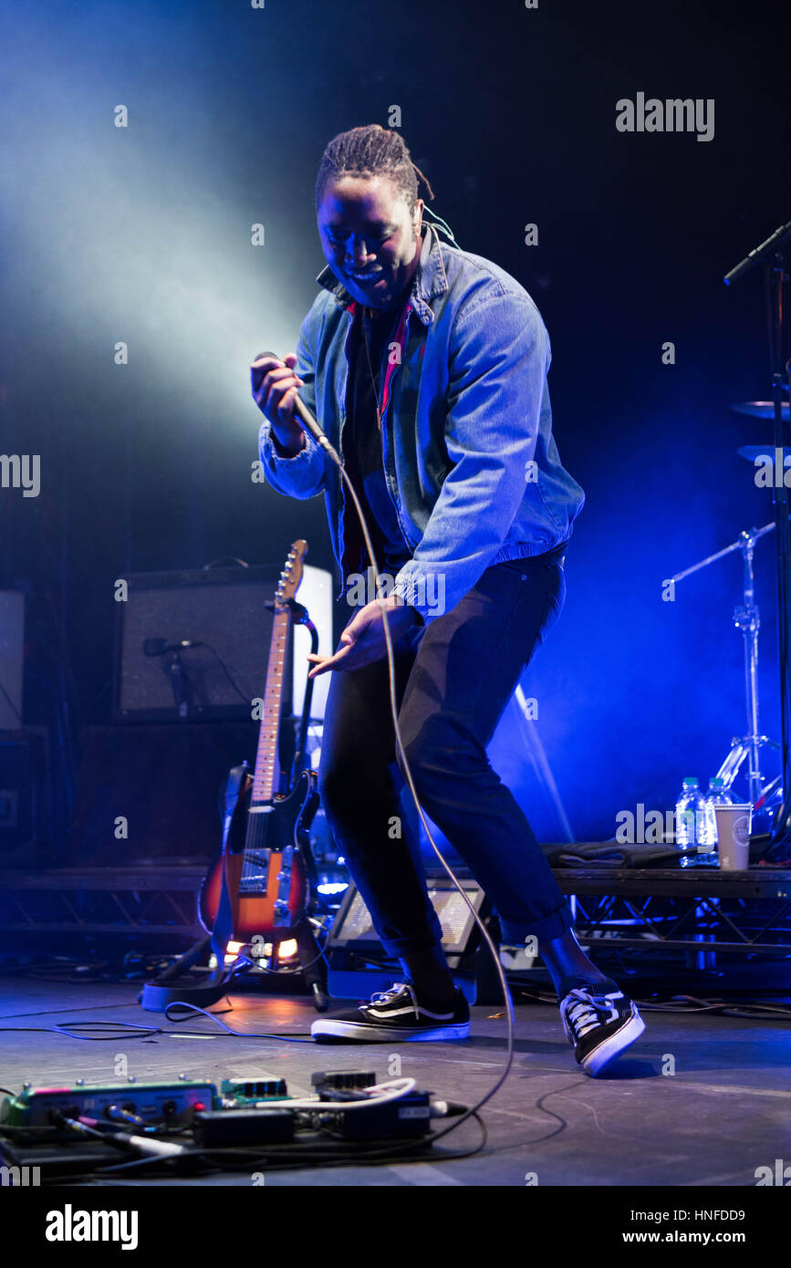 Kele Okereke of Bloc Party performs on stage at the Roundhouse on February 10, 2017 in London, United Kingdom. Stock Photo