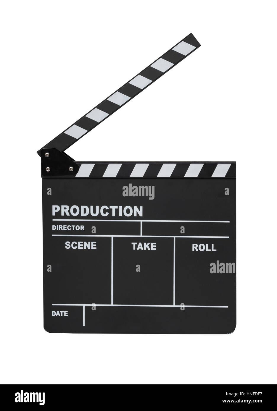 Open clapperboard isolated on white background Stock Photo