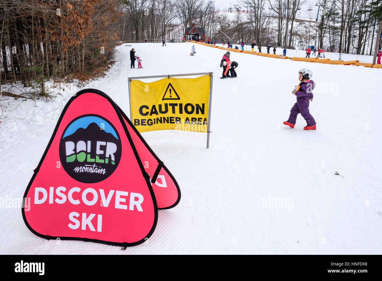 Boler Mountain Ski Club ski learning area reserved for beginners, London, Ontario, Canada. Stock Photo