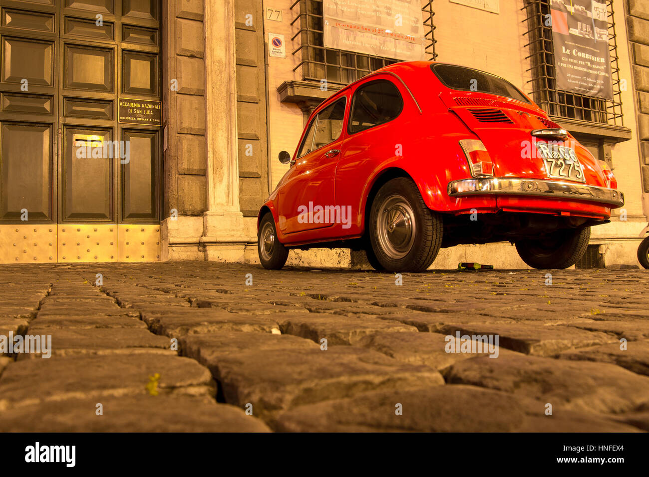 ROME, ITALY - MAY 10, 2016: Old red Fiat 500 on streets of Rome Stock Photo