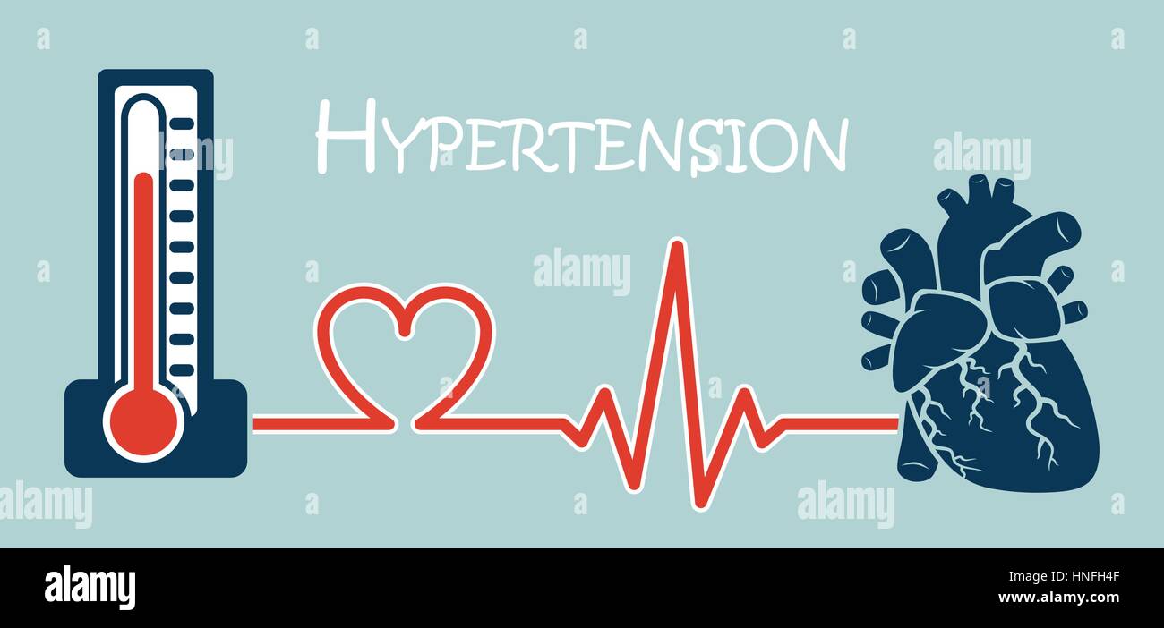 Essential or Primary Hypertension ( high blood pressure )( sphygmomanometer connect to heart ) ( flat design ) ( NCD concept ( Non communicable diseas Stock Vector