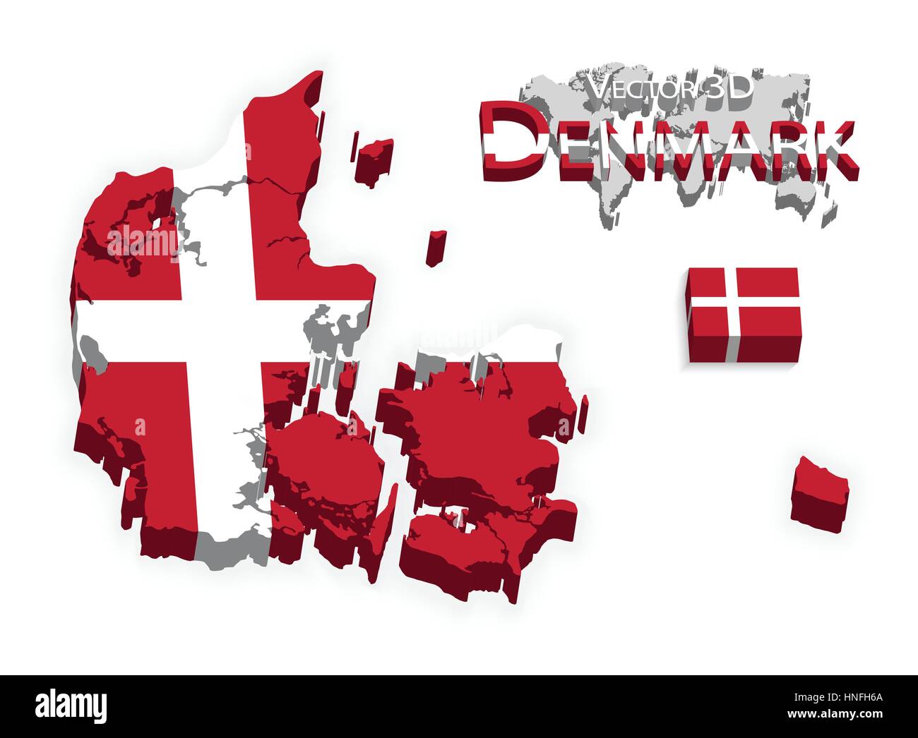 Kongeriget Denmark 3D ( flag and map ) ( transportation and tourism concept ) Stock Vector