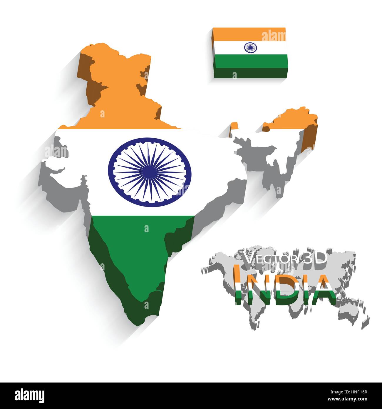 Republic of India 3D ( flag and map ) ( transportation and tourism concept ) Stock Vector