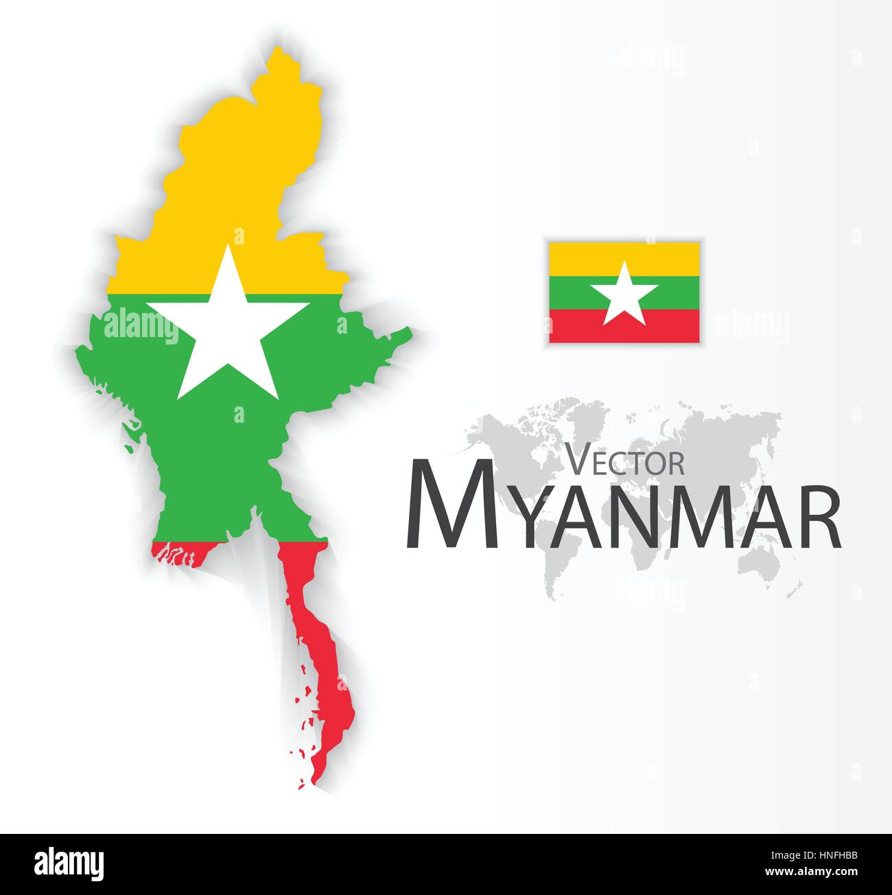 Myanmar ( Republic of the Union of Myanmar ) ( flag and map ) ( transportation and tourism concept ) , Myanmar is one of AEC ( ASEAN Economic Communit Stock Vector