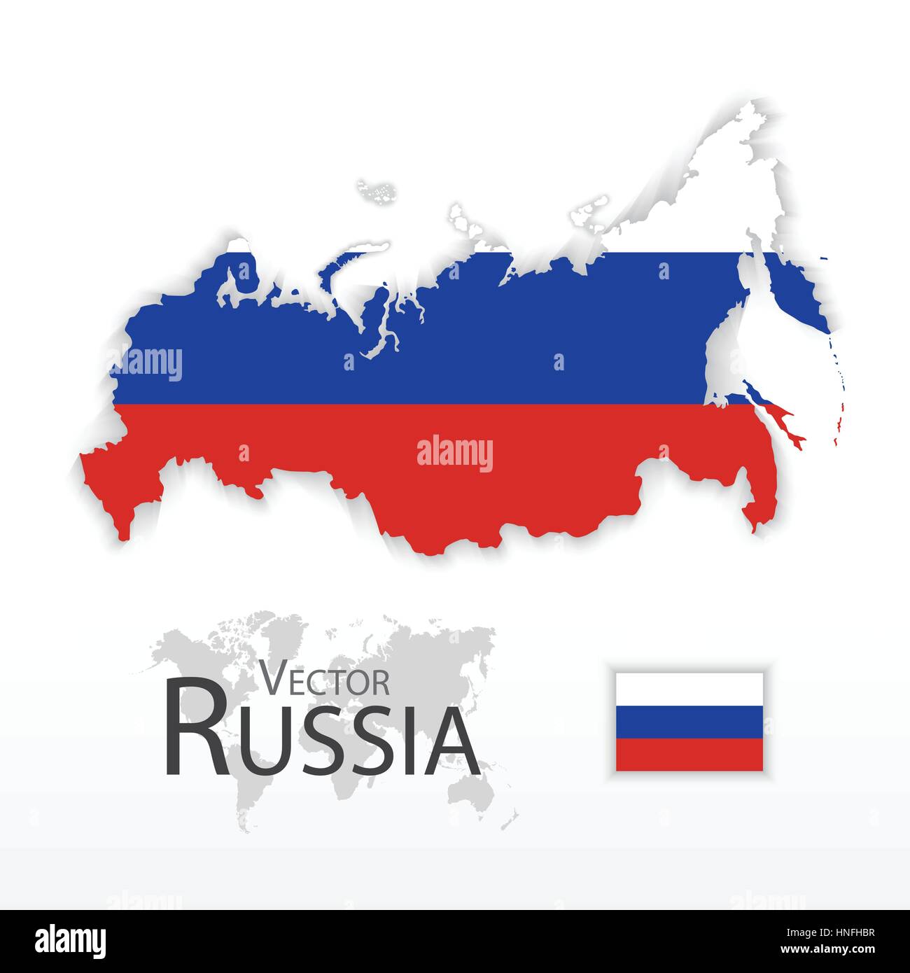 Russia flag map. Country outline with national flag Stock Photo - Alamy