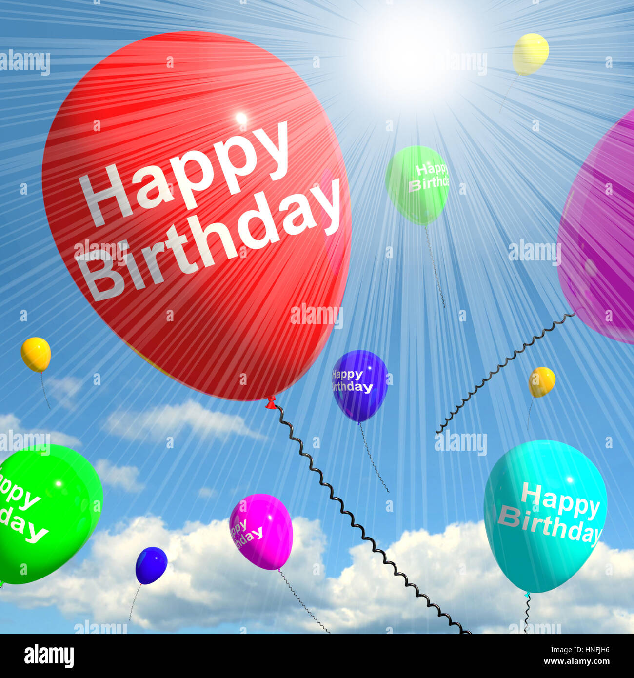 Multicolored Balloons In the Sky For Celebrating Happy Birthday 3d Rendering Stock Photo