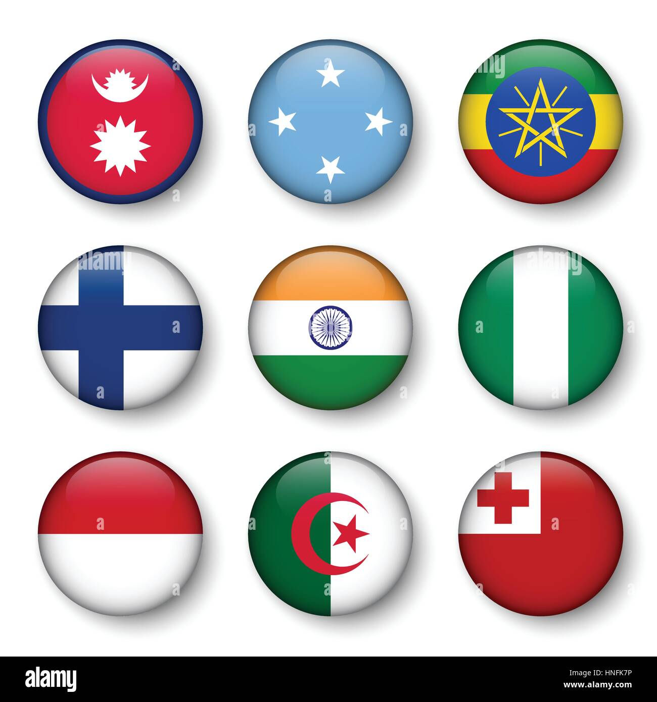 Set of world flags round badges ( Nepal . Micronesia . Ethiopia ...