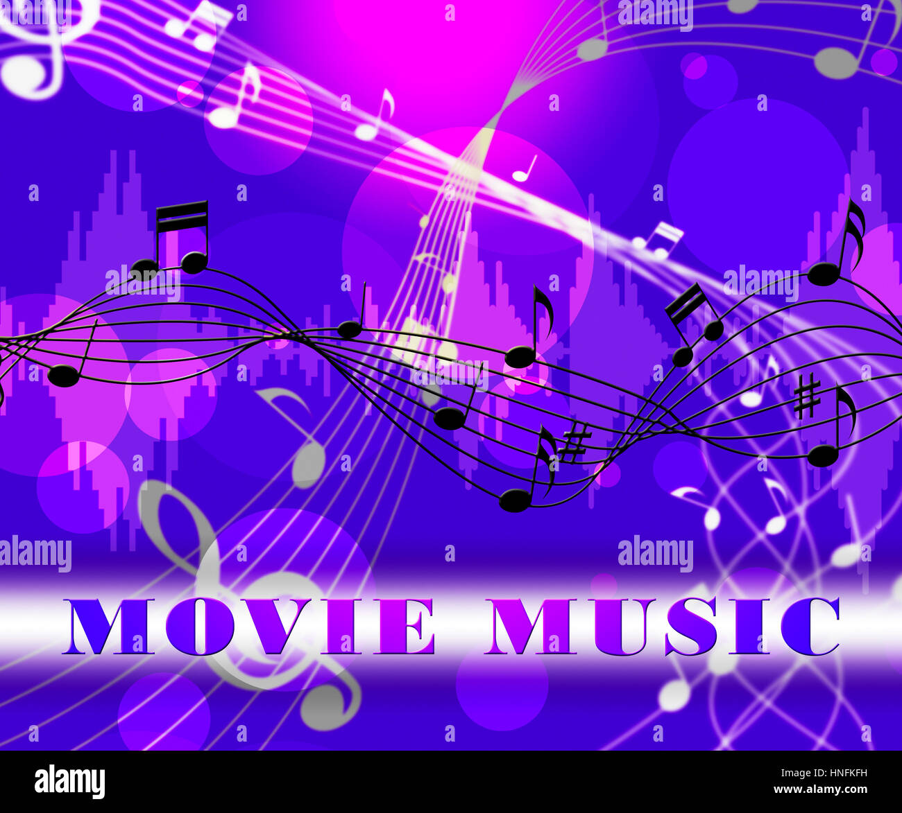 Movie Music Floating Notes Means Songs From Film Soundtracks Stock Photo