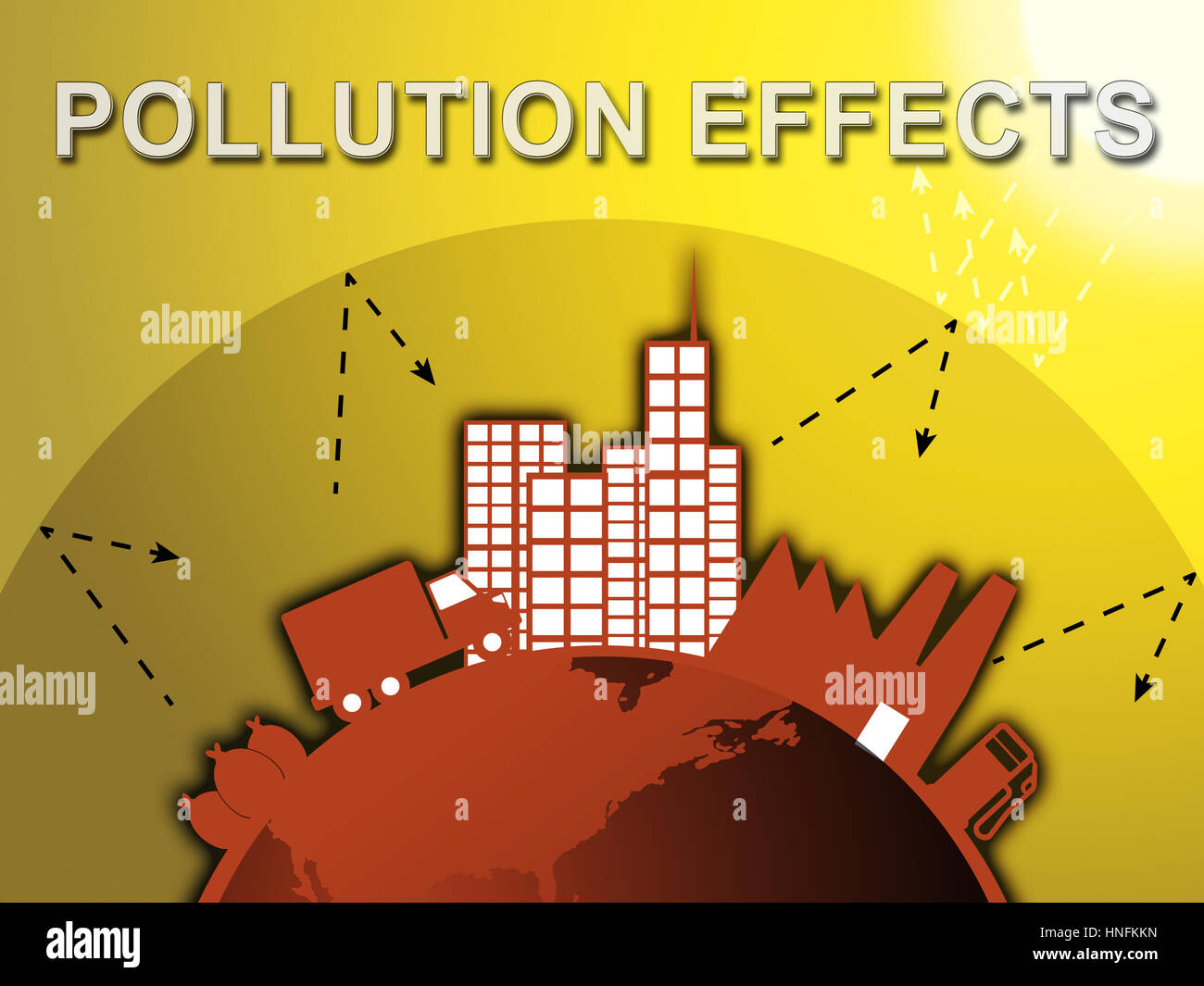 Pollution Effects Around City Means Environment Impact 3d Illustration ...
