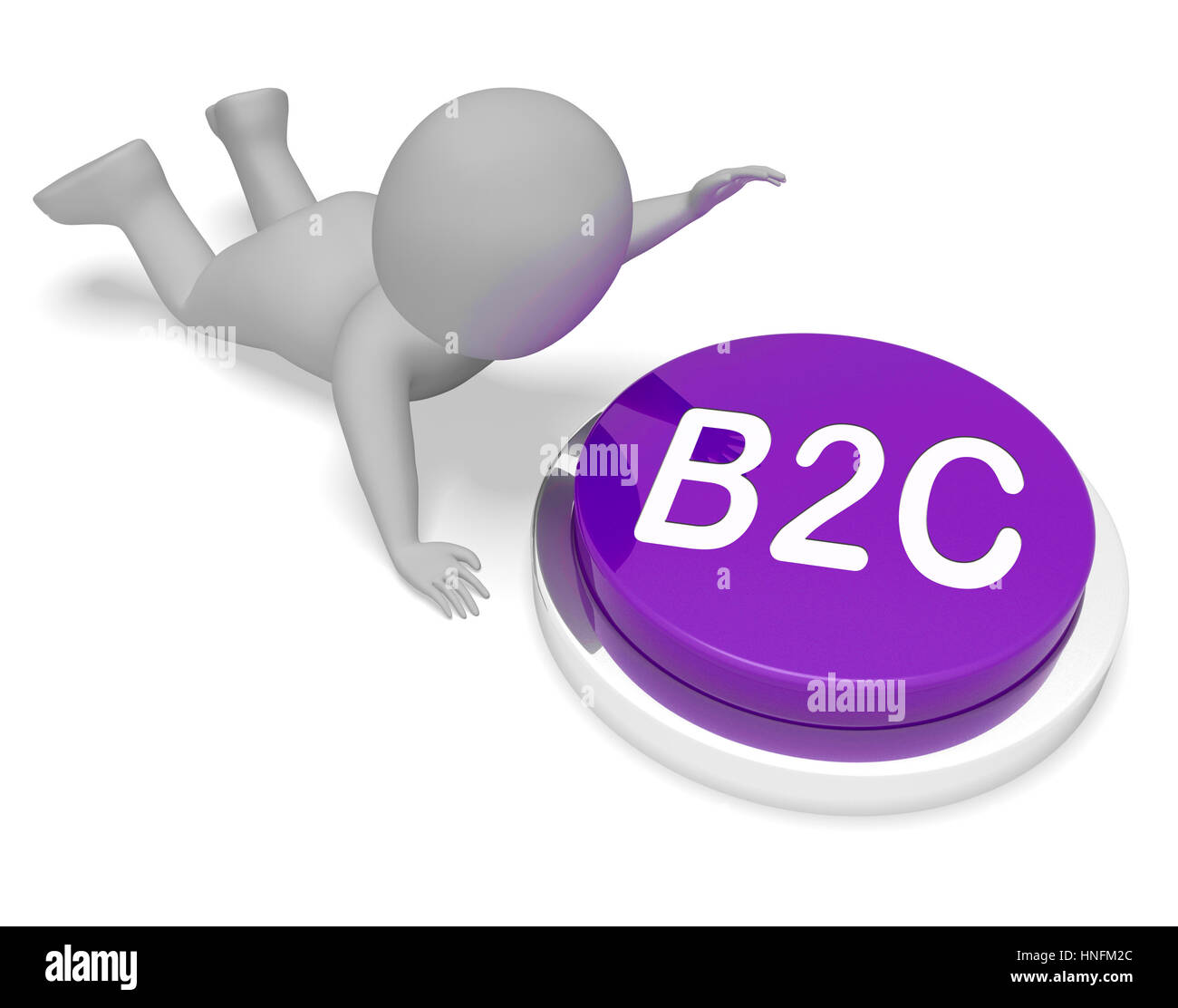 B2c Character Pushing Button Meaning Business To Customer 3d Rendering