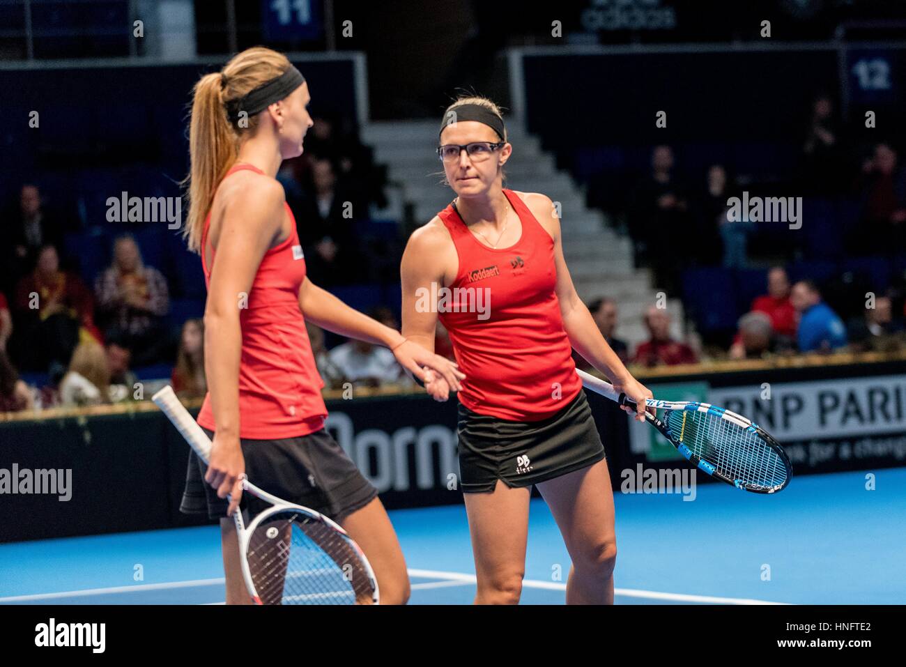 February 12 2017 Maryna Zanevska Bel L And Kristen Flipkens Bel R During The Fed Cup By Bnp 2017 Double Game Between Romania And Belgium At Sala Polivalenta Bucuresti Romania Rou Copyright