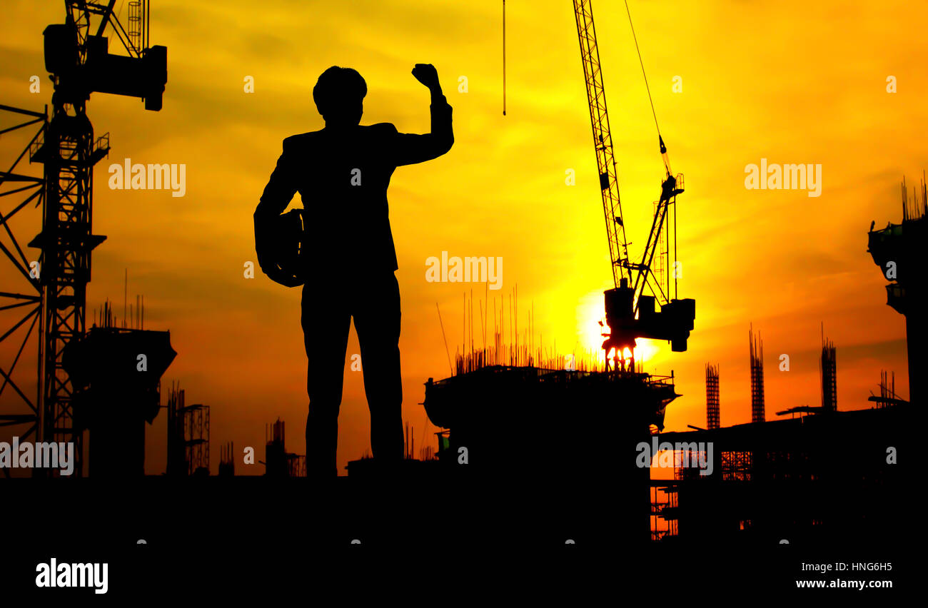 Construction site at sunset Stock Photo