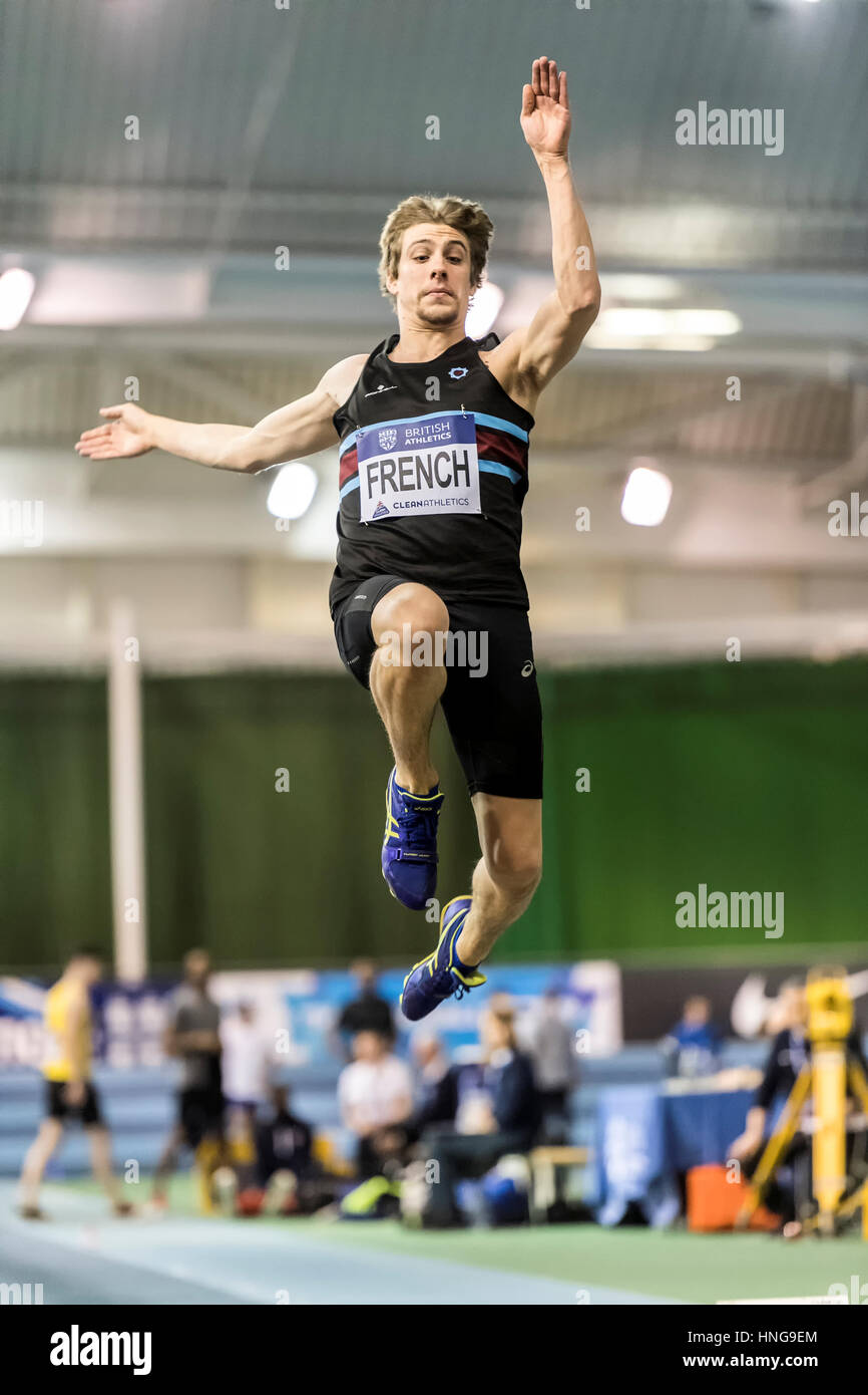 Tom French competes in the Mens Long jump final. EIS Sheffield, British