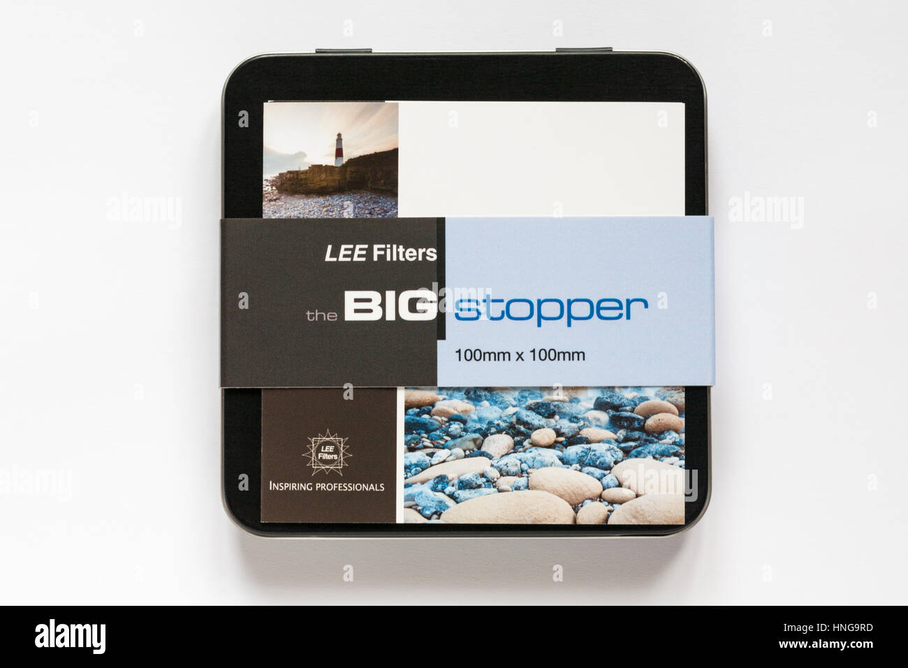 Lee Filters Big Stopper filter in tin for long exposure photography isolated on white background Stock Photo