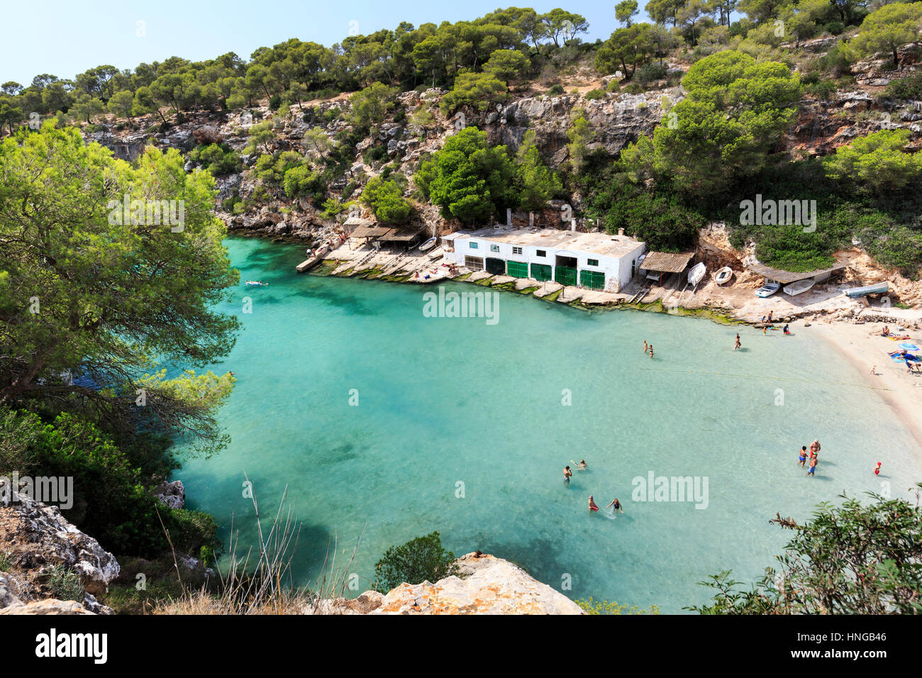 The cove and fishing huts at Cala Pi, Mallorca Stock Photo Alamy