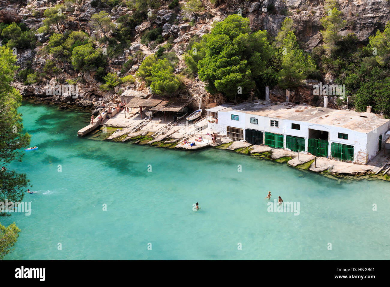 The cove and fishing huts at Cala Pi, Mallorca Stock Photo Alamy