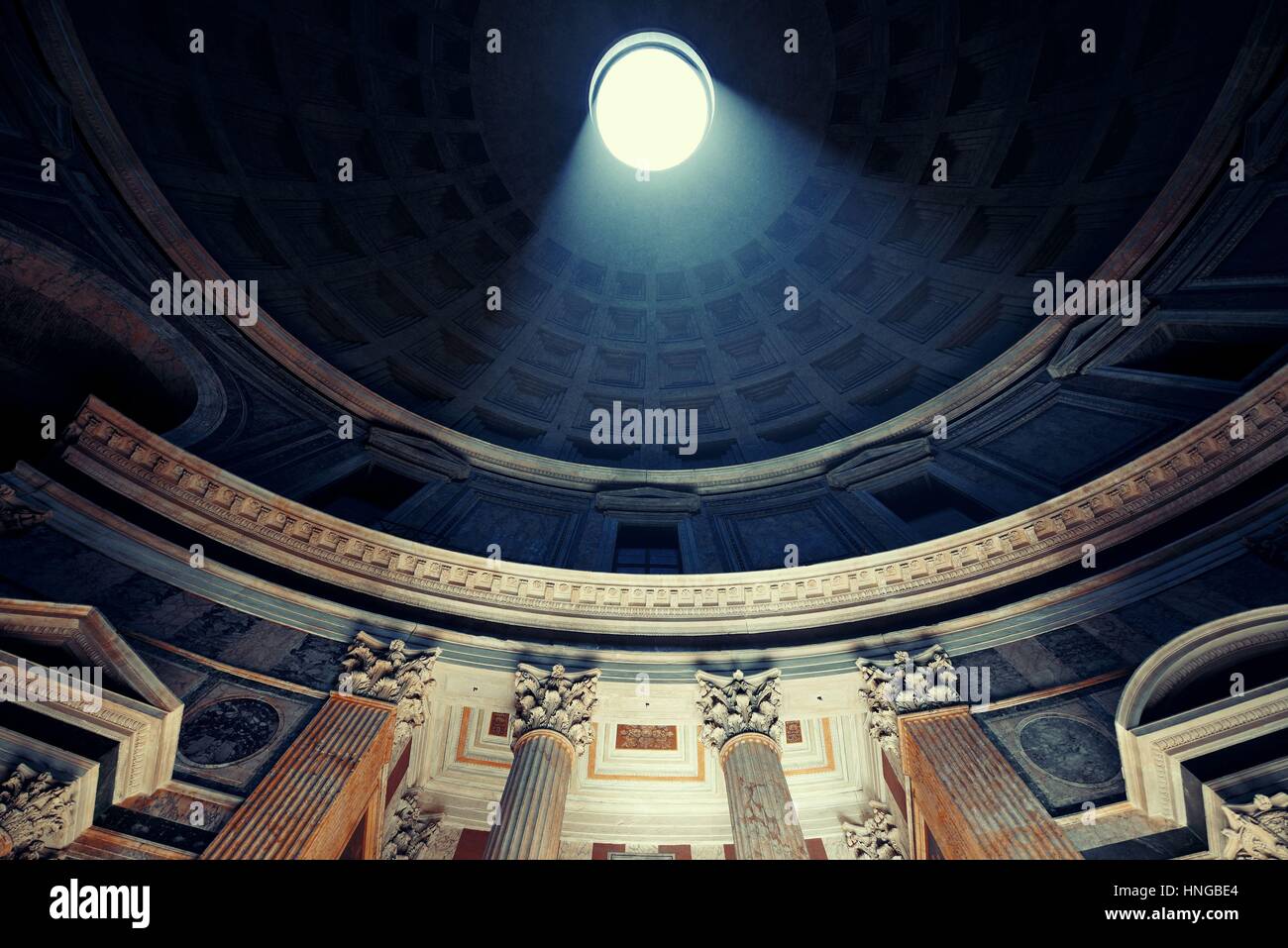 Pantheon interior with light beam in Rome, Italy. Stock Photo