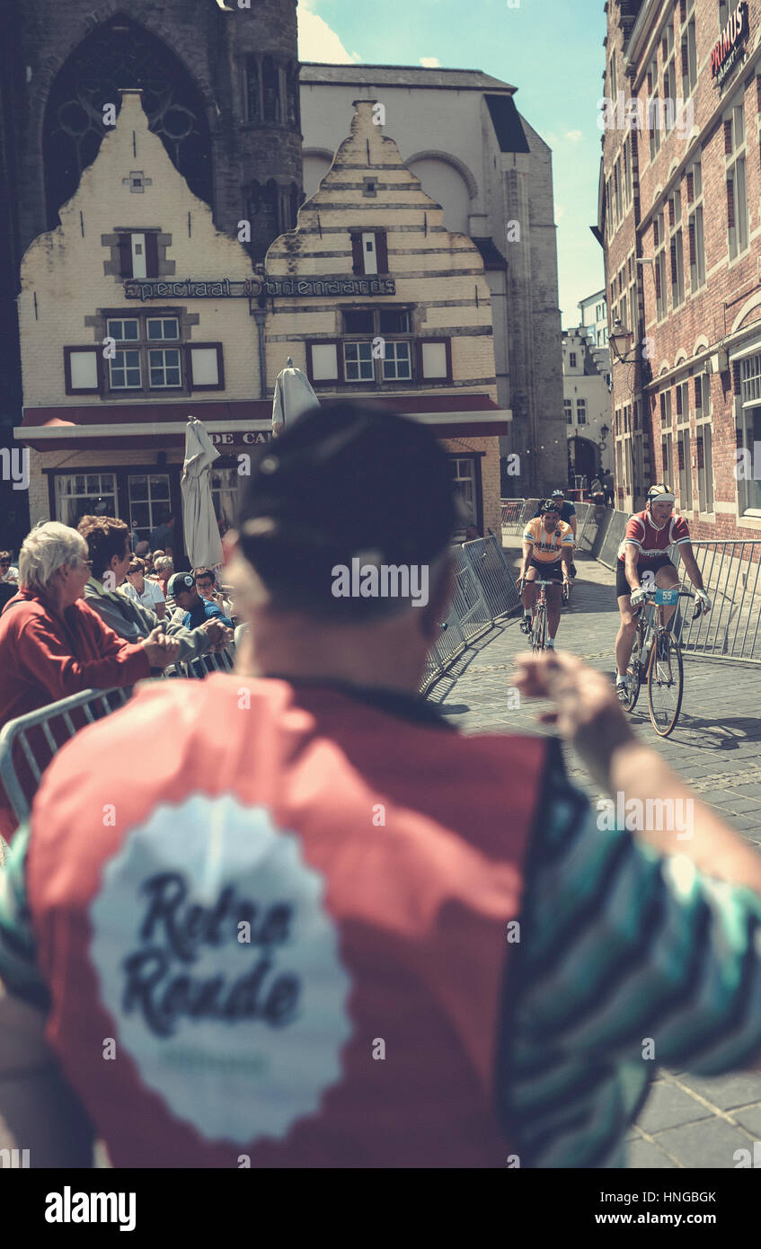Retro Ronde of the Tour of Flanders in Oudenaarde, Belgium. Stock Photo