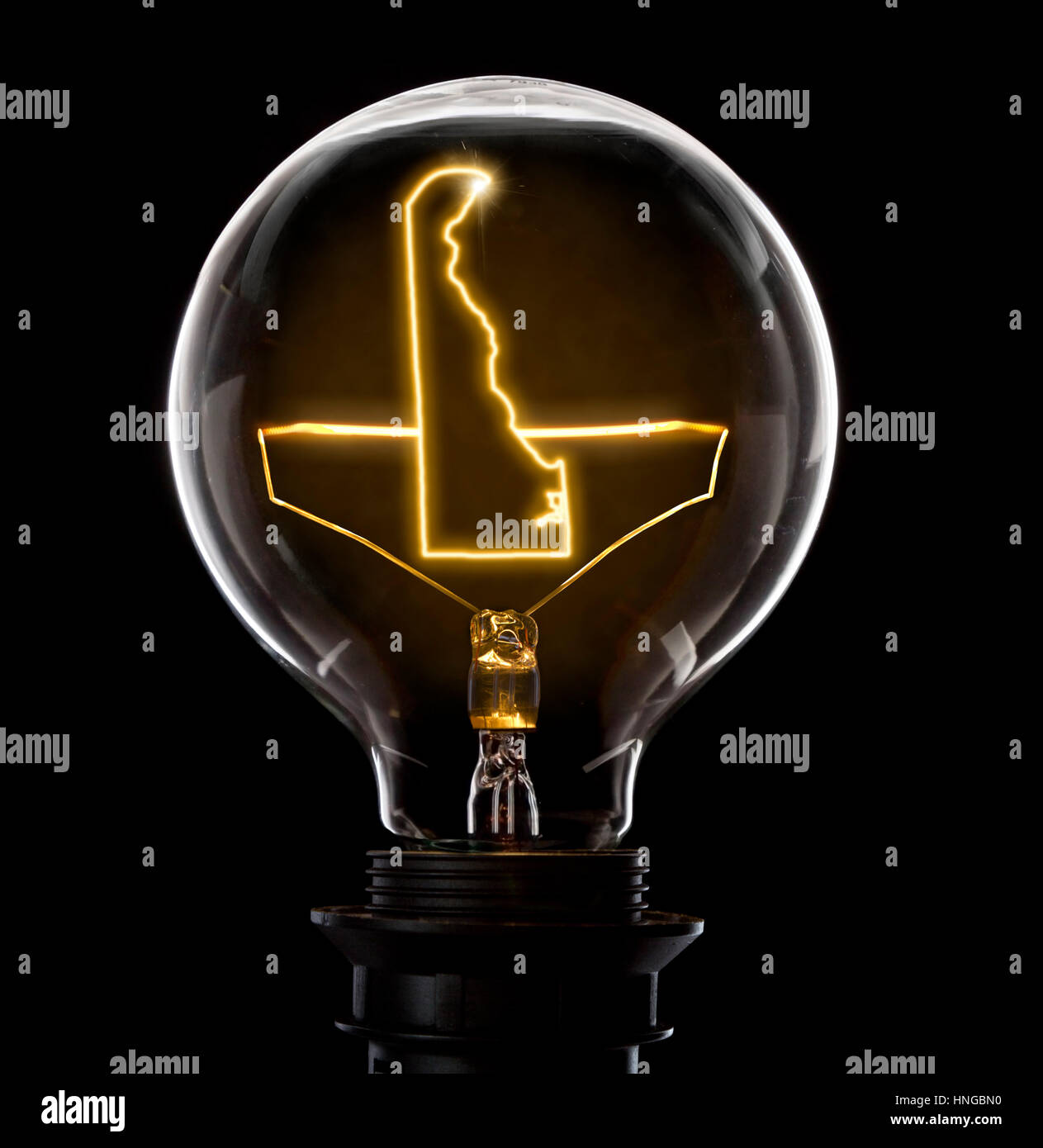 Clean and shiny lightbulb with Delaware as a glowing wire.(series) Stock Photo