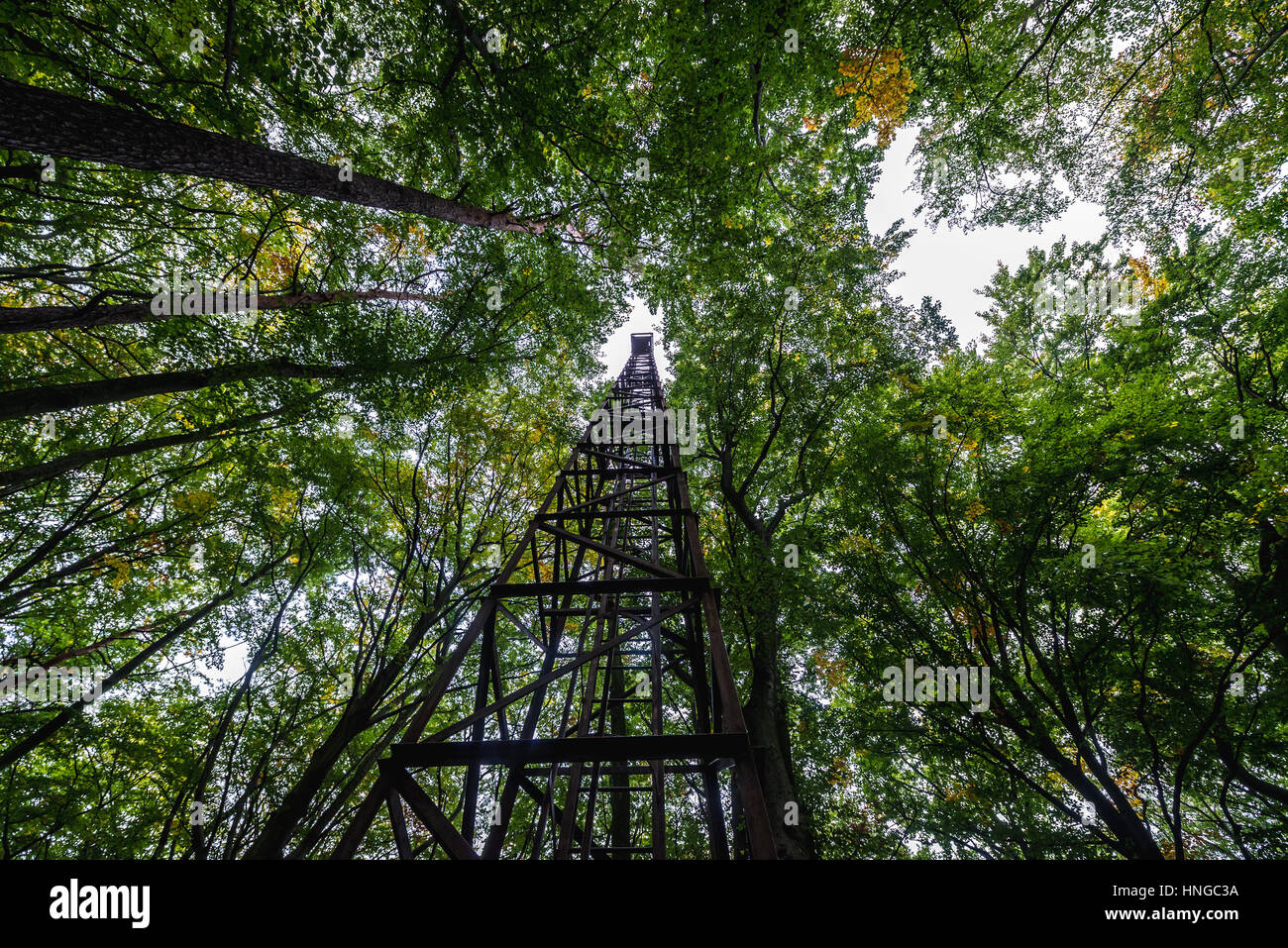 Abandoned beacon light metal tower of old arport in Wrzeszcz district of Gdansk, Poland Stock Photo