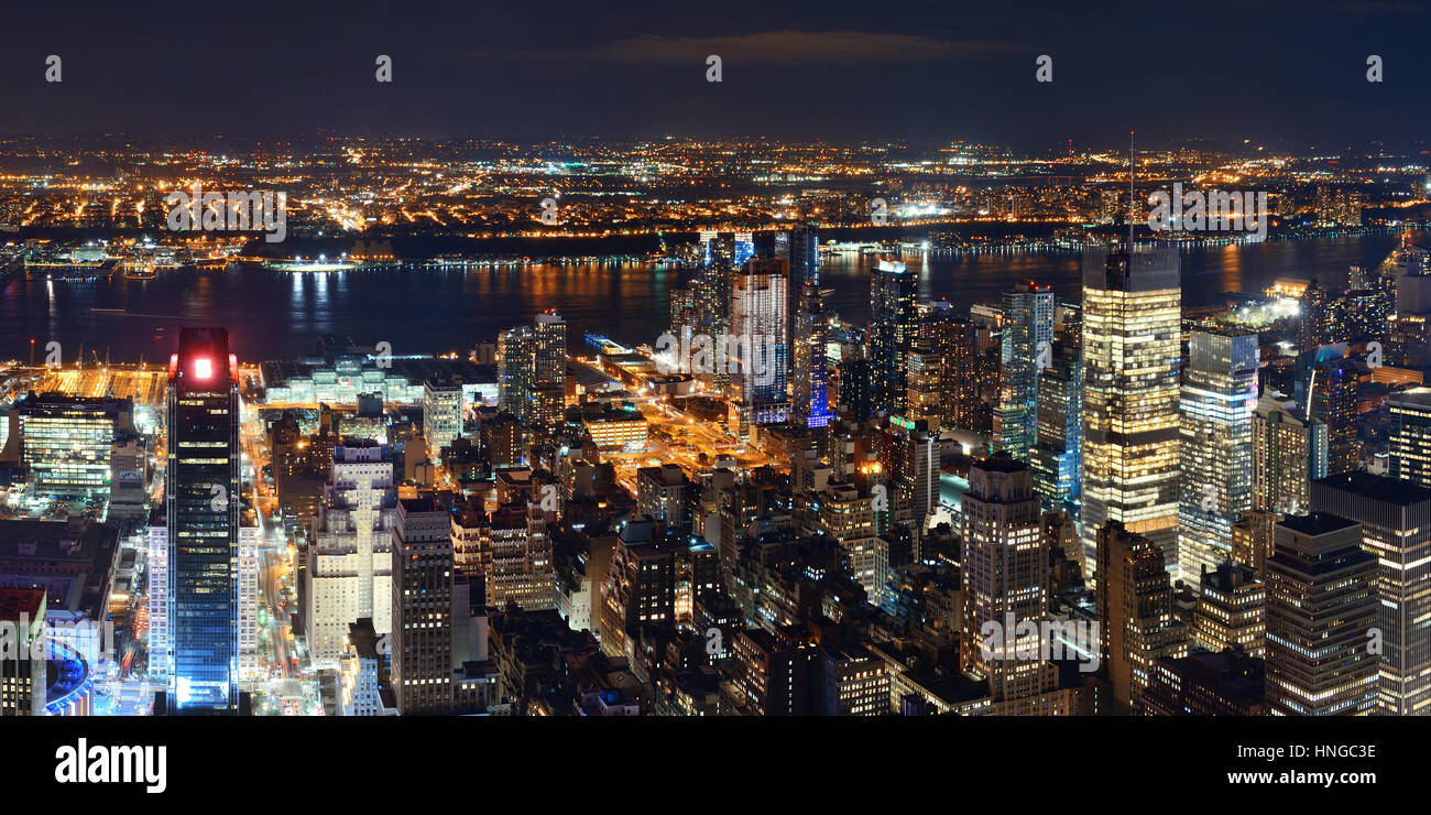 New York City west side at night with urban cityscape panorama view. Stock Photo