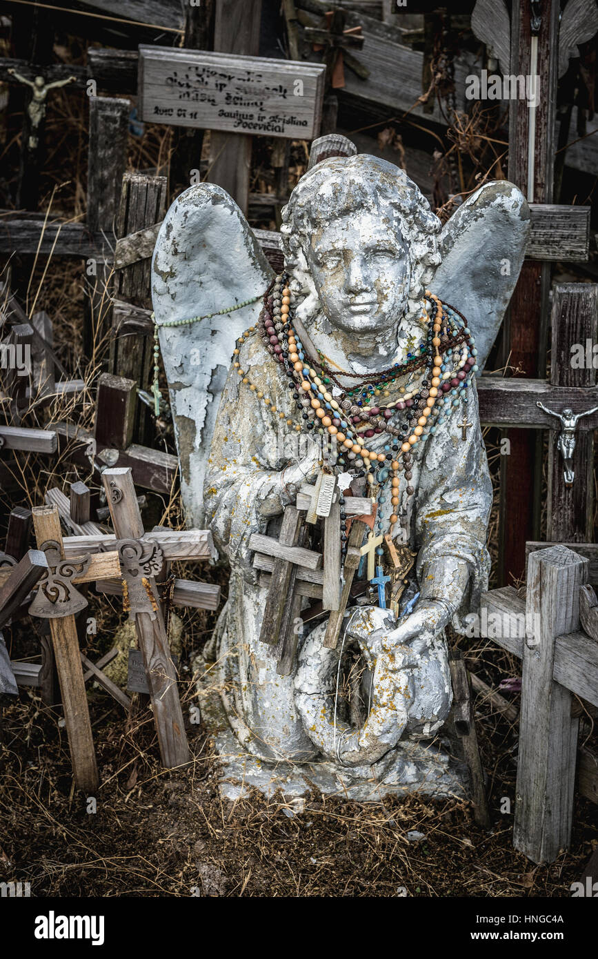 Angel statue on Hill of Crosses in Lithuania Stock Photo