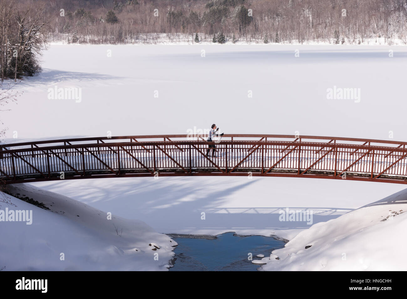 Cross country skiers make their way around Arrowhead Provincial Park in Ontario, Canada Stock