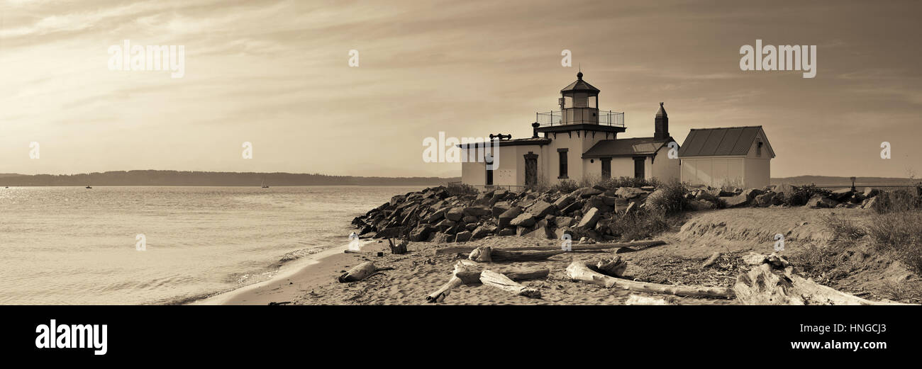 West point lighthouse in Seattle, WA. Stock Photo