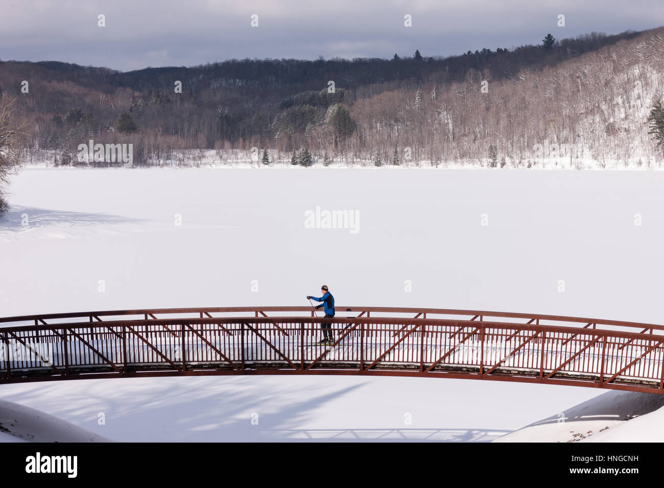 Cross country skiers make their way around Arrowhead Provincial Park in Ontario, Canada Stock