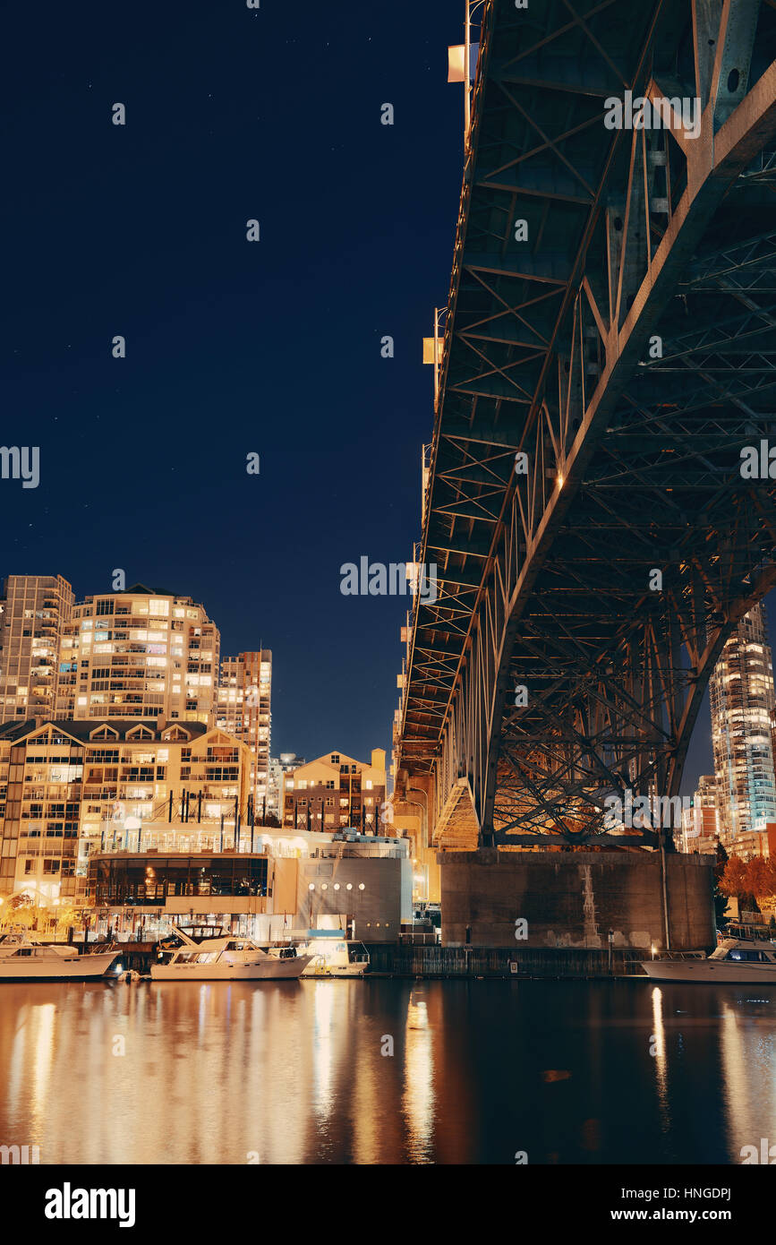 Vancouver False Creek at night with bridge and boat Stock Photo - Alamy