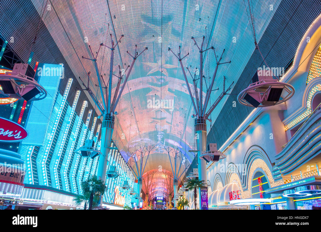 The Fremont Street Experience in Las Vegas, Nevada. The Fremont Street Experience is a pedestrian mall and attraction in downtown Las Vegas Stock Photo