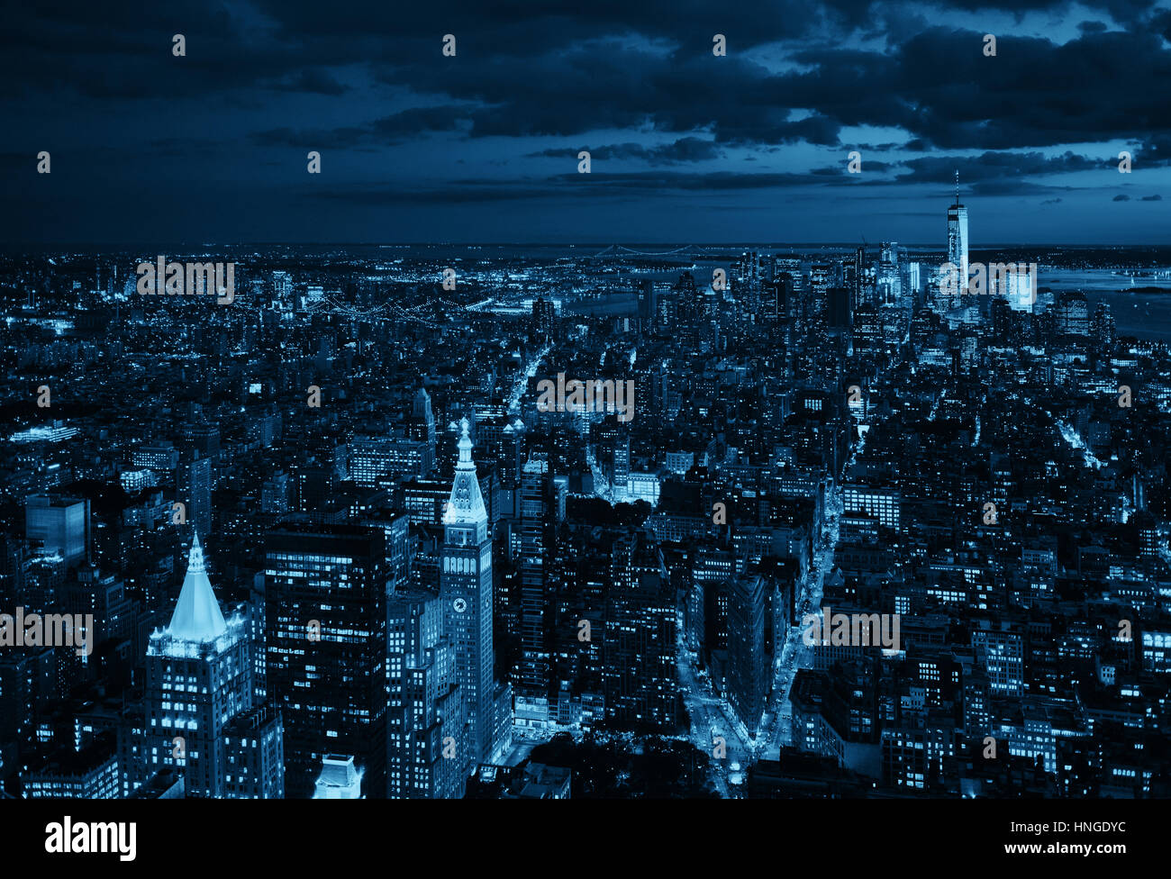 New York City downtown skyline view at night Stock Photo - Alamy