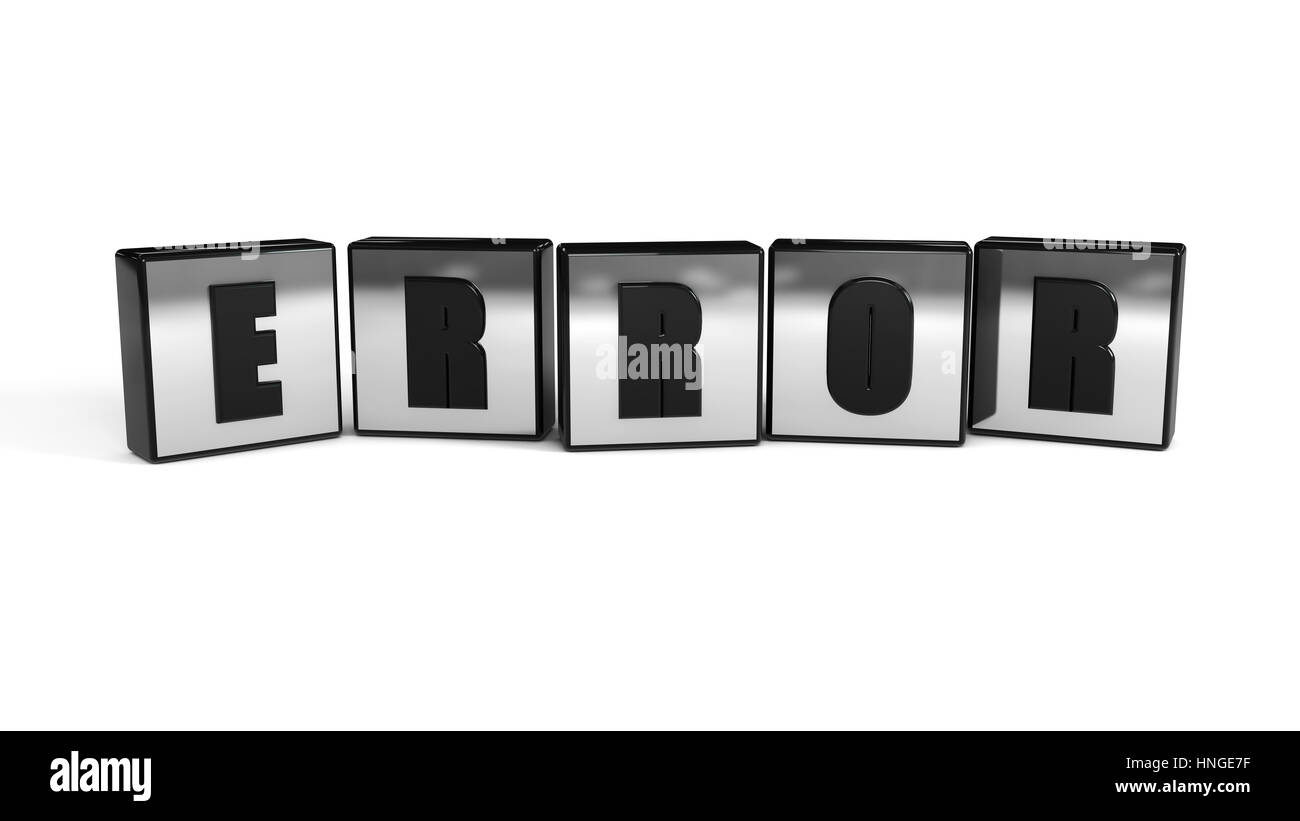 Error concept metal cube text 3d render Stock Photo