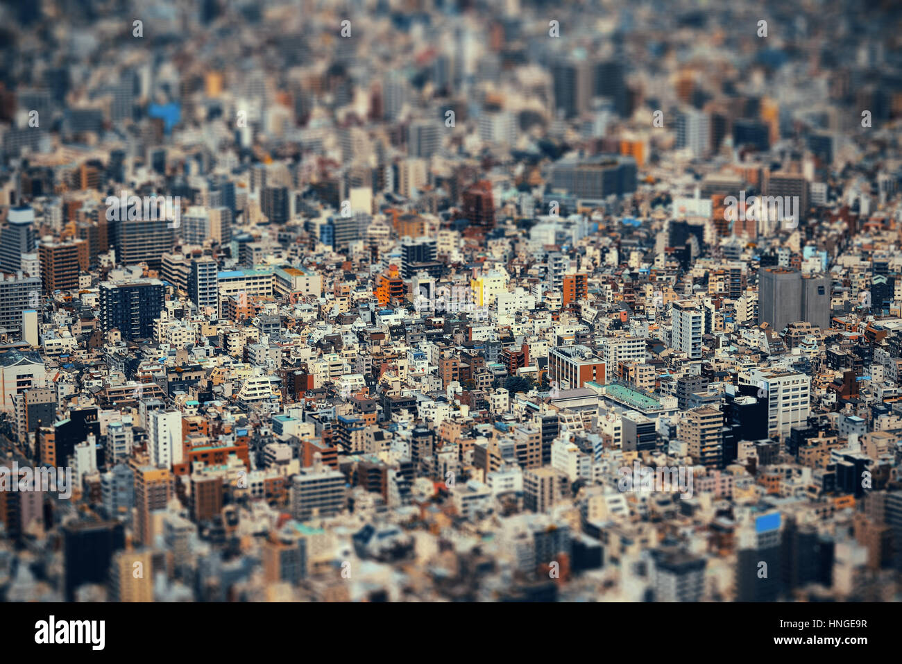 Tokyo urban rooftop view background tiltshift effect, Japan Stock