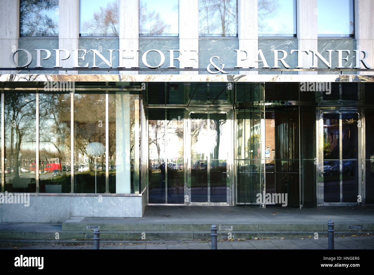 Cologne, Germany - November 24, 2016: The entrance of the Economic Chancellery Oppenhoff & Partner at the Institute of German Economy with logo on 24  Stock Photo