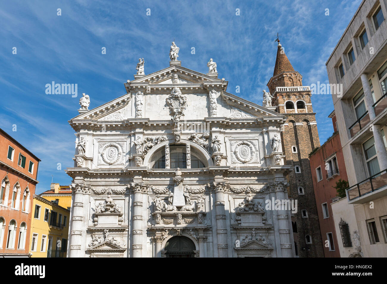 Campo San Moise square and facade of Chiesa di San Moise, a Roman