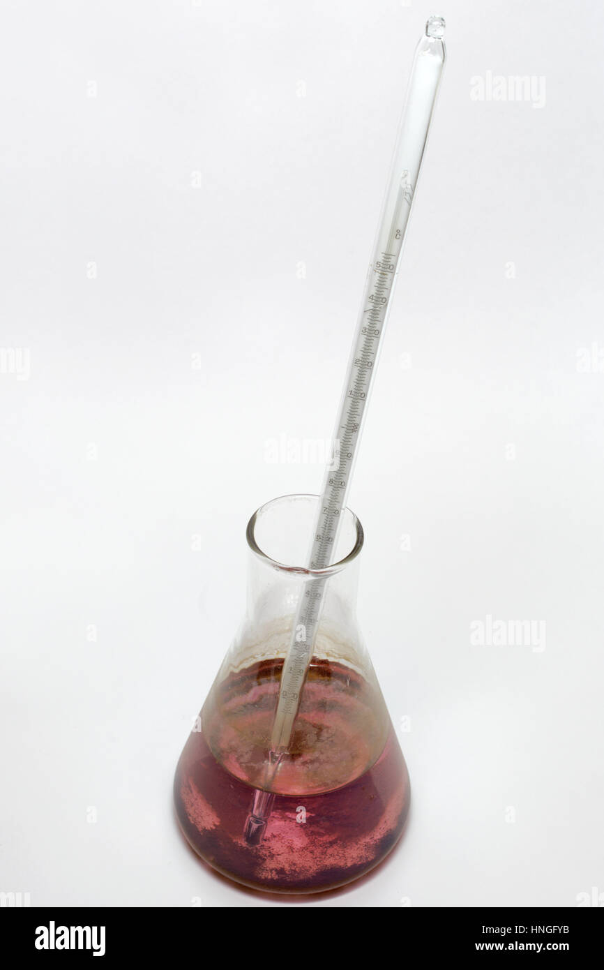 Erlenmeyer flask and accurate thermometer, lowered into potassium