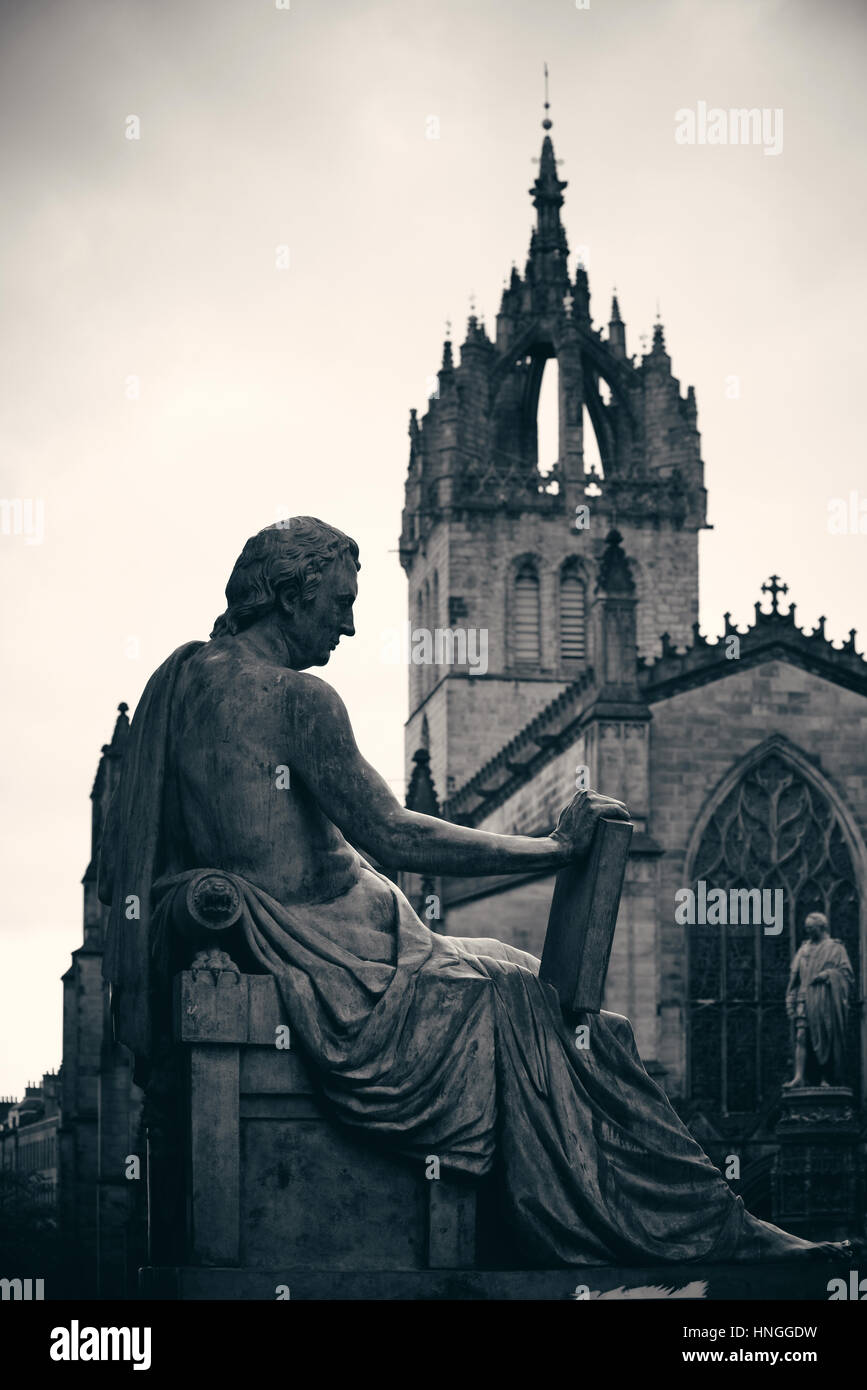 St Giles' Cathedral with David Hume statue as the famous landmark of Edinburgh. United Kingdom. Stock Photo