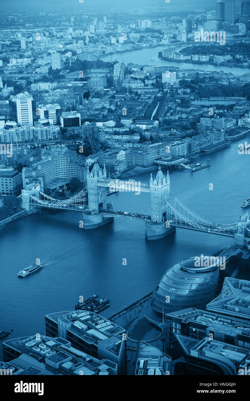 London rooftop view with Tower Bridge with urban architectures Stock