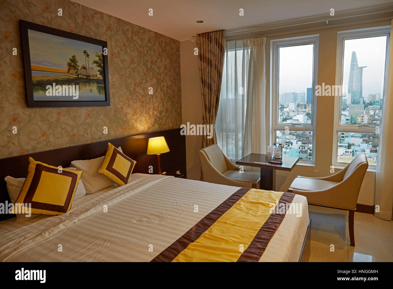 Room and view, Sunland Hotel, Ho Chi Minh City (Saigon), Vietnam Stock Photo