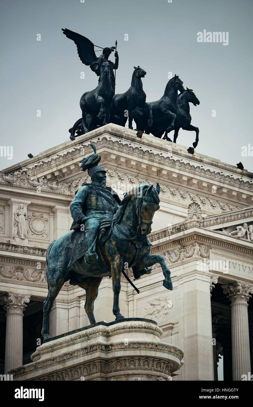 National Monument to Victor Emmanuel II or II Vittoriano in Piazza Venezia, Rome, Italy with sculpture. Stock Photo