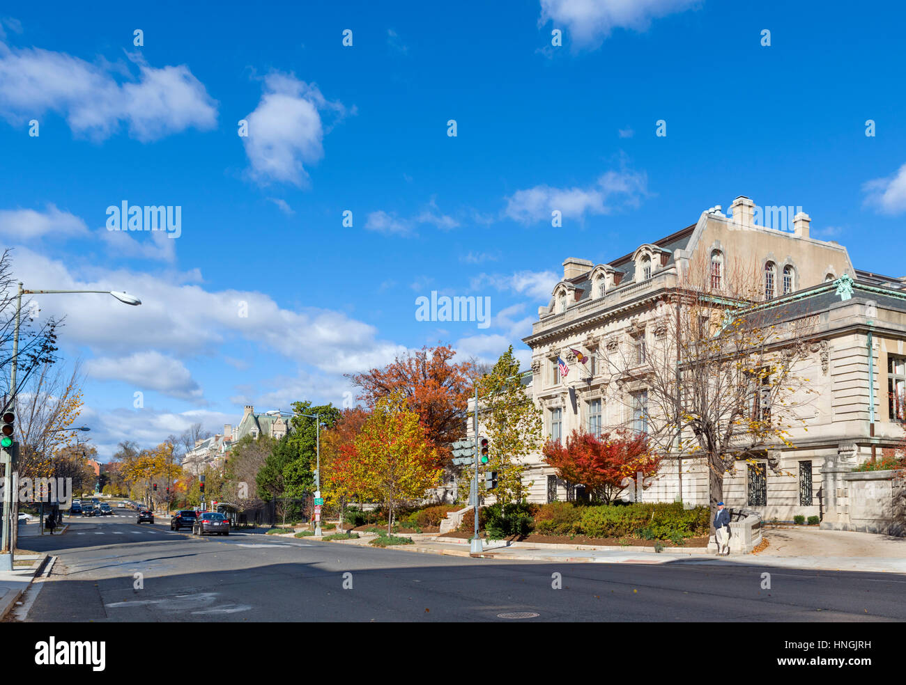 Embassy Row, Massachusetts Avenue, Washington DC, USA Stock Photo