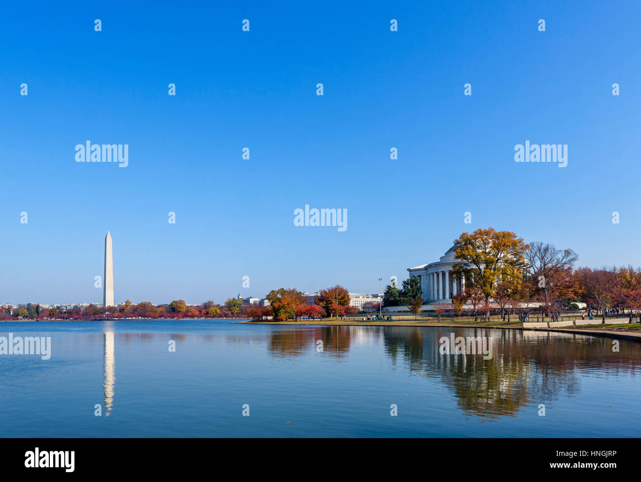 The Washington Memorial and Jefferson Memorial, Tidal Basin, Washington DC, USA Stock Photo