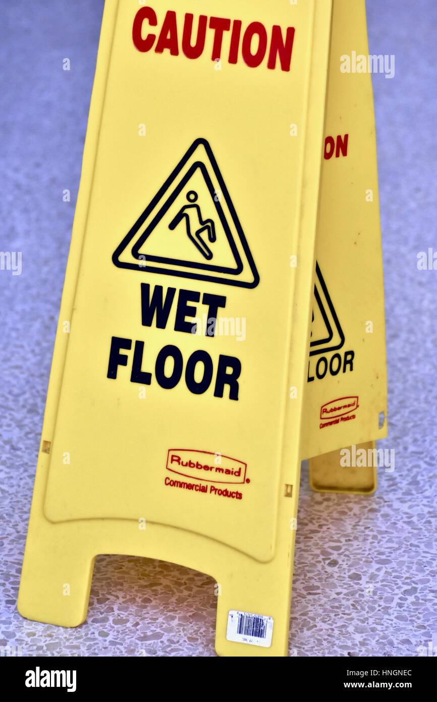 Caution wet floor sign Stock Photo