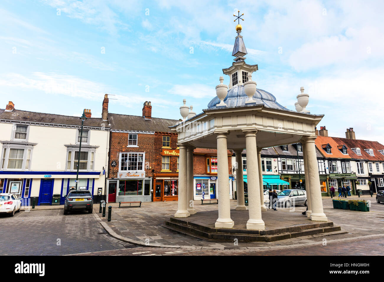 Beverley town centre east riding Yorkshire UK England Beverley bandstand market cross town center Stock Photo