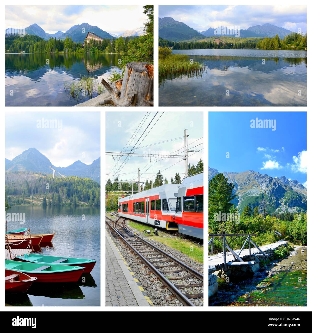 Photo collage with photos of  High Tatra mountains, places and nature. Stock Photo
