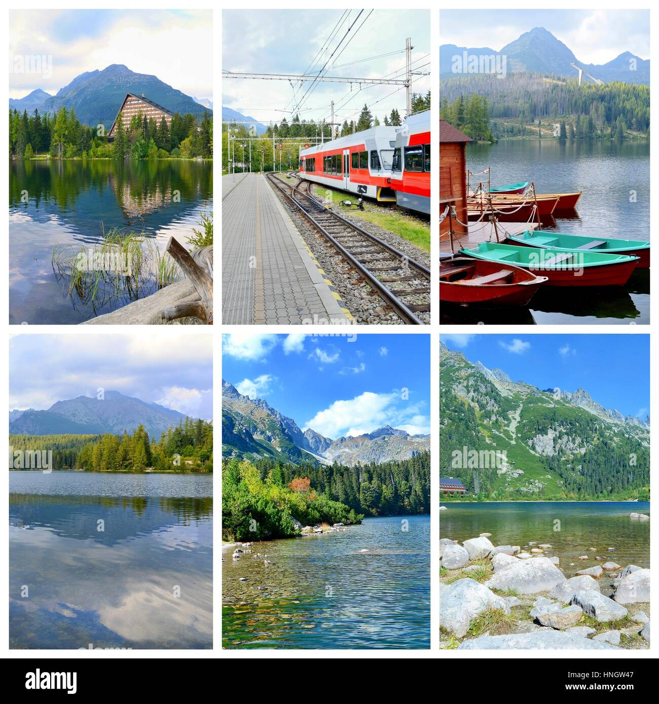Photo collage with photos of  High Tatra mountains, places and nature. Stock Photo