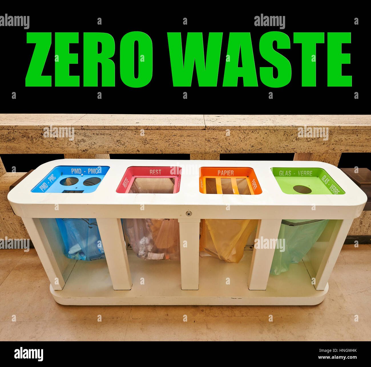 Zero waste concept, Four color trash cans ,garbage bin Stock Photo Alamy
